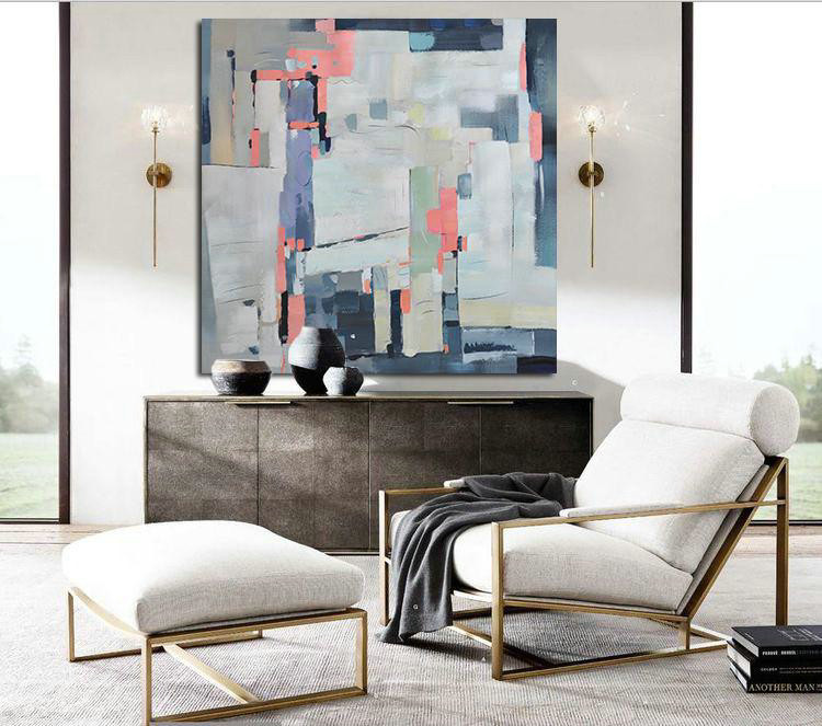 Large Abstract Painting Canvas Art,Oversized Contemporary Art,Hand Painted Original Art,Pink,Grey,Purple,Dark Blue.etc